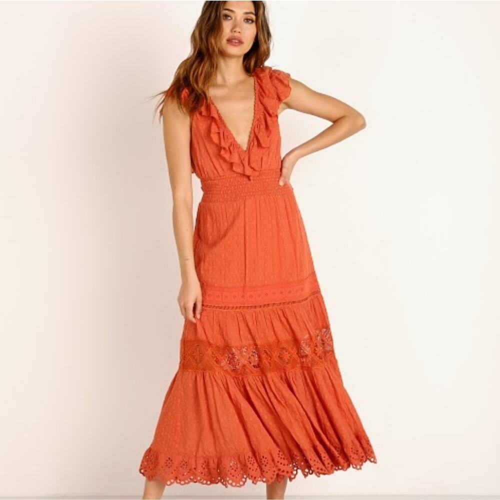 SOLD 🪄♲🫰🏼 Spell Daisy Chain Frill Maxi Dress in Copper
